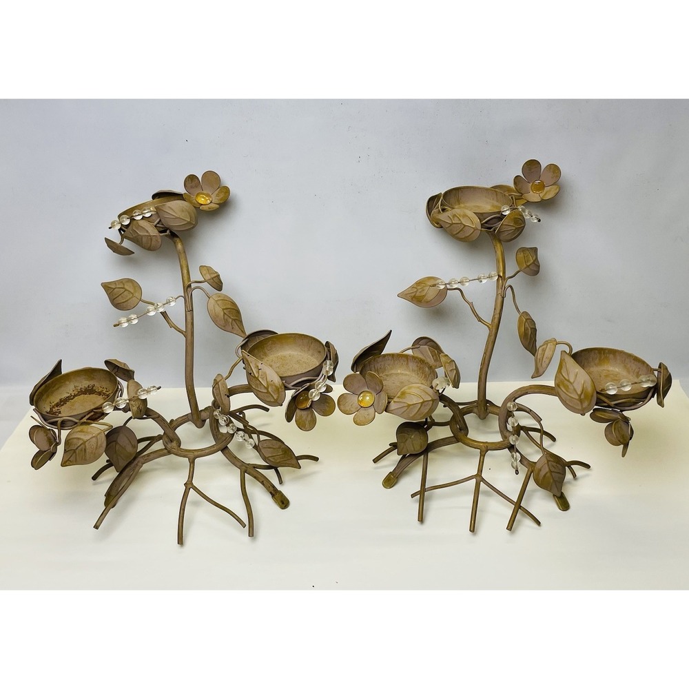 2 PARTYLITE 3 Votive HOLDERS METAL‎ VINES/FLORAL 10" H × 9-1/2" W